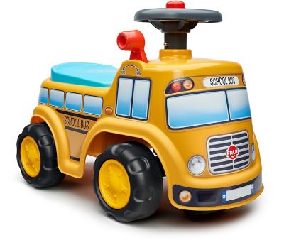 Falk Yellow School Bus Ride-On and Push-Along Vehicle Toy with Opening Seat, Steering Wheel and Horn, Ages 1-3