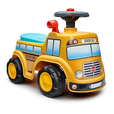 Falk Yellow School Bus, Ride-on and Push-along Vehicle Toy, opening seat, and Steering wheel, horn, +1-3 years