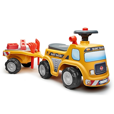 Falk Yellow Super Builder, Ride-on and Push-along Vehicle Toy, with Trailer and Sand Playset, 1-3 years FA706C