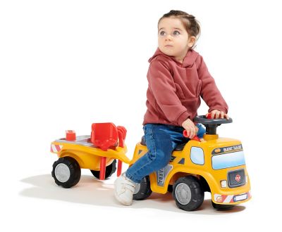 Image showing 5 th Falk Yellow Super Builder, Ride-on and Push-along Vehicle Toy, with Trailer and Sand Playset, 1-3 years FA706C