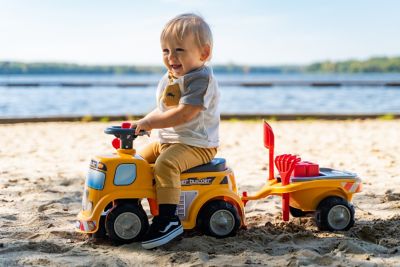 Image showing 7 th Falk Yellow Super Builder, Ride-on and Push-along Vehicle Toy, with Trailer and Sand Playset, 1-3 years FA706C