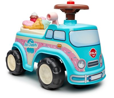 Falk Light Blue Ice Cream Truck Ride-on and Push-along Vehicle Toy with accessories, 1-3 years