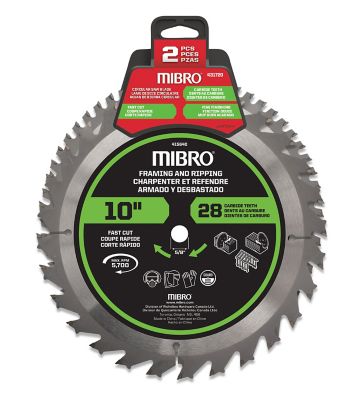Mibro 10 in. x 28T Framing and Ripping & 10 in. x 60T Table and Miter Circular Saw Blade Set, 2 Pack
