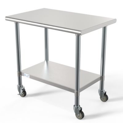 KoolMore 24 in. x 36 in. 18-Gauge 304 Stainless Steel Commercial Work Table with Casters, CT2436-18C