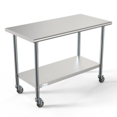 KoolMore 24 in. x 48 in. 18-Gauge 304 Stainless Steel Commercial Work Table with Casters, CT2448-18C