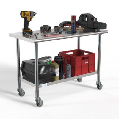 Image showing 6 th KoolMore 24 in. x 48 in. 18-Gauge 304 Stainless Steel Commercial Work Table with Casters, CT2448-18C
