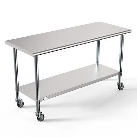 KoolMore 24 in. x 60 in. 18-Gauge 304 Stainless Steel Commercial Work Table with Casters, CT2460-18C