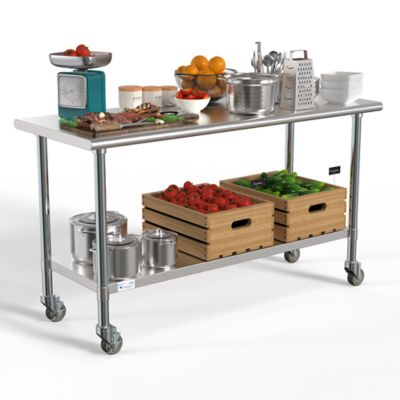 Image showing  24 in. x 60 in. 18-Gauge 304 Stainless Steel Commercial Work Table with Casters, CT2460-18C
