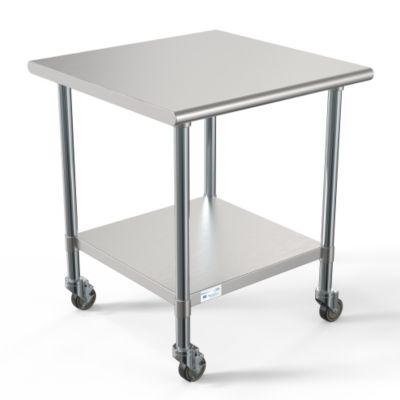 KoolMore 30 in. x 30 in. 18-Gauge 304 Stainless Steel Commercial Work Table with Casters, CT3030-18C