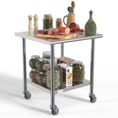 Image showing  30 in. x 30 in. 18-Gauge 304 Stainless Steel Commercial Work Table with Casters