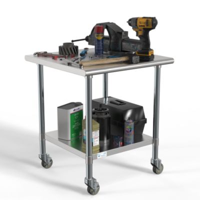 Image showing  30 in. x 30 in. 18-Gauge 304 Stainless Steel Commercial Work Table with Casters