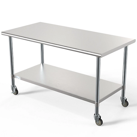 KoolMore 30 in. x 60 in. 18-Gauge 304 Stainless Steel Commercial Work Table with Casters, CT3060-18C