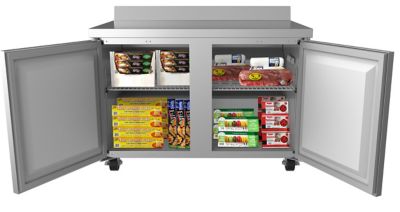 Image showing  12 cu. ft. 48 in. Stainless Steel Two-Door Worktop Commercial Freezer with 3.5 in. Backsplash