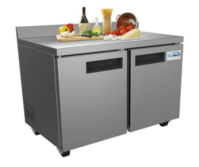 Image showing  12 cu. ft. 48 in. Stainless Steel Two-Door Worktop Commercial Freezer with 3.5 in. Backsplash