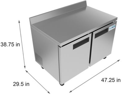 Image showing  12 cu. ft. 48 in. Stainless Steel Two-Door Worktop Commercial Freezer with 3.5 in. Backsplash