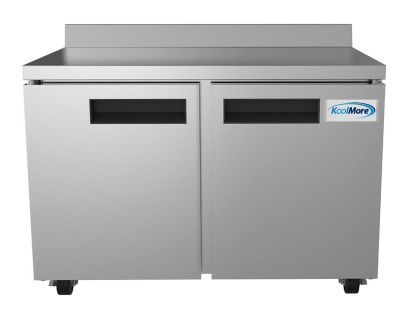 Image showing  12 cu. ft. 48 in. Stainless Steel Two-Door Worktop Commercial Freezer with 3.5 in. Backsplash