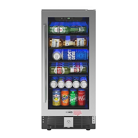 KoolMore 15 in. Small Stainless Steel, Glass-Door Built-In Refrigerator and Beverage Cooler, 3 cu. ft., KM-BIR3C-GD