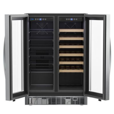 Image showing  24 in. Dual Zone Glass Door 21-Bottle/60-Can Wine & Beverage Cooler Freestanding Or Built-In Unit., KM-CWB1830-SS