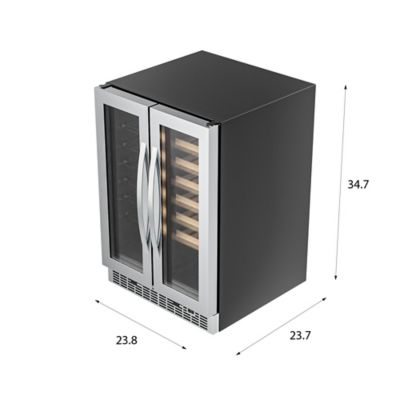 Image showing  24 in. Dual Zone Glass Door 21-Bottle/60-Can Wine & Beverage Cooler Freestanding Or Built-In Unit., KM-CWB1830-SS