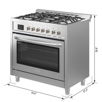 Image showing  36 in. Professional Dual Fuel Range Stainless Steel with Legs, KM-FR36DF-SS