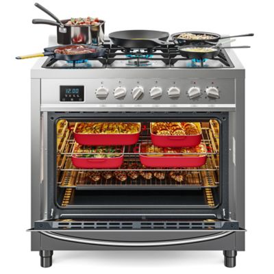 Image showing  36 in. Professional Dual Fuel Range Stainless Steel with Legs, KM-FR36DF-SS