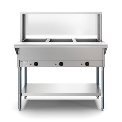 Image showing  Three Pan Open Well Electric Steam Table with Undershelf and Sneeze-Guard, KM-OWS-3SG