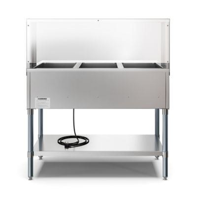 Image showing  Three Pan Open Well Electric Steam Table with Undershelf and Sneeze-Guard, KM-OWS-3SG