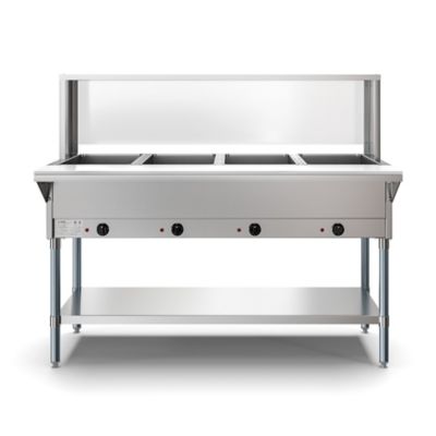 Image showing  Four Pan Open Well Electric Steam Table with Undershelf and Sneeze-Guard, KM-OWS-4SG
