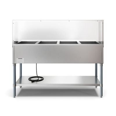 Image showing  Four Pan Open Well Electric Steam Table with Undershelf and Sneeze-Guard, KM-OWS-4SG