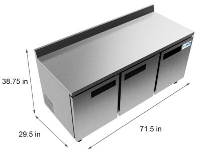 Image showing  72 in. Three-Door Worktop Refrigerator with 3.5 in. Backsplash - 16.9 cu. ft., RWT-3D-16C