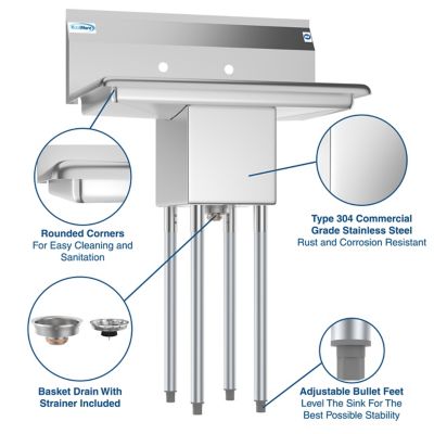 Image showing  30 in. One Compartment Stainless Steel Commercial Sink with 2 Drainboards, SA101410-10B3