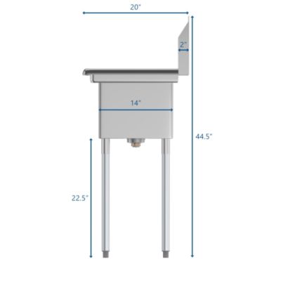 Image showing  23 in. One Compartment Stainless Steel Commercial Sink with Drainboard, SA101410-10L3