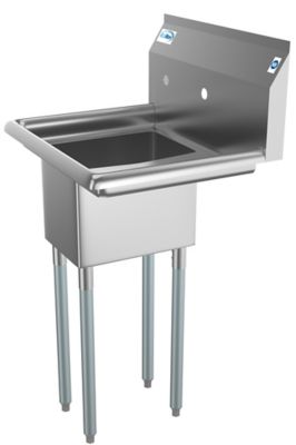 KoolMore 23 in. One Compartment Stainless Steel Commercial Sink with Drainboard, Bowl Size 10 x 14 x 10 in., SA101410-10R3