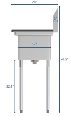 Image showing  25 in. One Compartment Stainless Steel Commercial Sink with Drainboard, SA101410-12L3