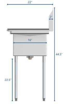Image showing  44 in. One Compartment Stainless Steel Commercial Sink with 2 Drainboards, SA121610-16B3
