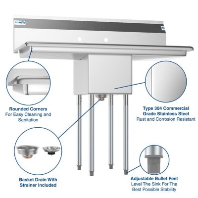 Image showing 5 th KoolMore 44 in. One Compartment Stainless Steel Commercial Sink with 2 Drainboards, SA121610-16B3