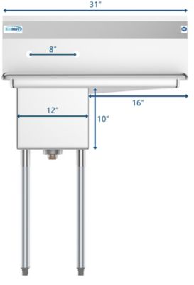 Image showing  31 in. One Compartment Stainless Steel Commercial Sink with Drainboard, SA121610-16R3