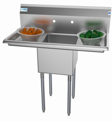 Image showing  38 in. One Compartment Stainless Steel Commercial Sink with Drainboards, Bowl Size 14 in. x 16 in. x 11 in.