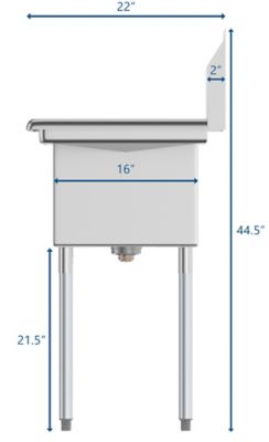 Image showing  38 in. One Compartment Stainless Steel Commercial Sink with Drainboards, Bowl Size 14 in. x 16 in. x 11 in.