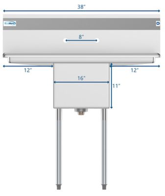 Image showing  38 in. One Compartment Stainless Steel Commercial Sink with Drainboards, Bowl Size 14 in. x 16 in. x 11 in.