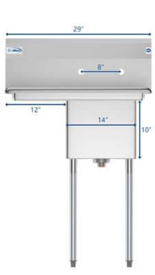 Image showing  29 in. One Compartment Stainless Steel Commercial Restaurant Sink with Drainboard, SA141611-12L3