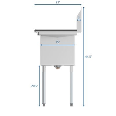 Image showing  45 in. One Compartment Stainless Steel Commercial Sink with Drainboards, Bowl Size 15 in. x 15 in. x 12 in.