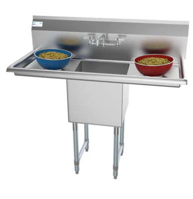 KoolMore 45 in. One Compartment Stainless Steel Commercial Sink with Drainboards and Faucet, SA151512-15B3FA