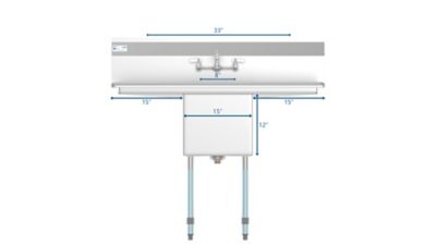 Image showing  45 in. One Compartment Stainless Steel Commercial Sink with Drainboards and Faucet, SA151512-15B3FA
