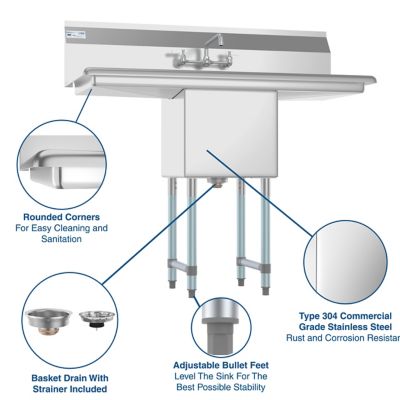 Image showing  45 in. One Compartment Stainless Steel Commercial Sink with Drainboards and Faucet, SA151512-15B3FA