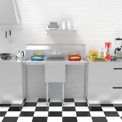 Image showing  45 in. One Compartment Stainless Steel Commercial Sink with Drainboards and Faucet, SA151512-15B3FA