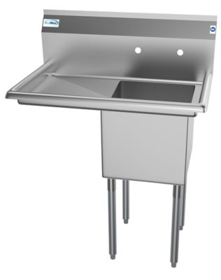 KoolMore 33 in. One Compartment Stainless Steel Commercial Sink with Drainboard, Bowl Size 15 x 15 x 12 in., SA151512-15L3