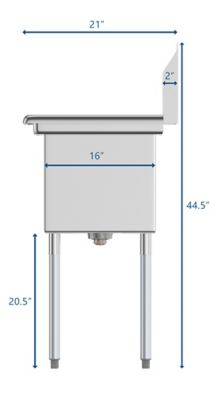 Image showing  33 in. One Compartment Stainless Steel Commercial Sink with Drainboard, Bowl Size 15 x 15 x 12 in., SA151512-15L3