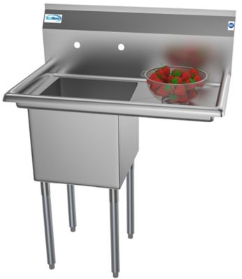 Image showing  33 in. One Compartment Stainless Steel Commercial Sink with Drainboard, Bowl Size 15 x 15 x 12 in., SA151512-15R3