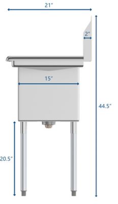 Image showing  33 in. One Compartment Stainless Steel Commercial Sink with Drainboard, Bowl Size 15 x 15 x 12 in., SA151512-15R3